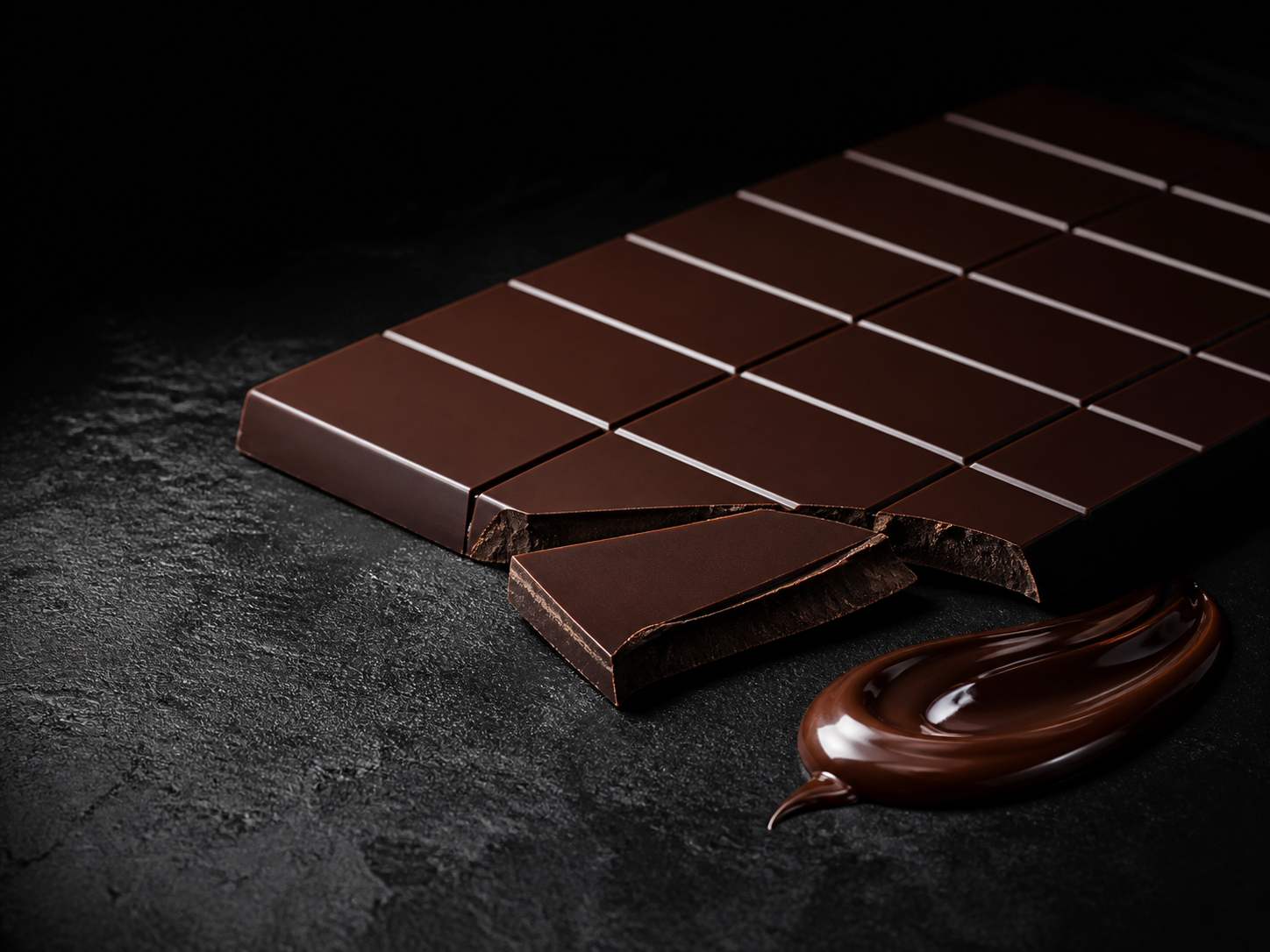 Precisely molded premium dark chocolate with a tempered chocolate ribbon